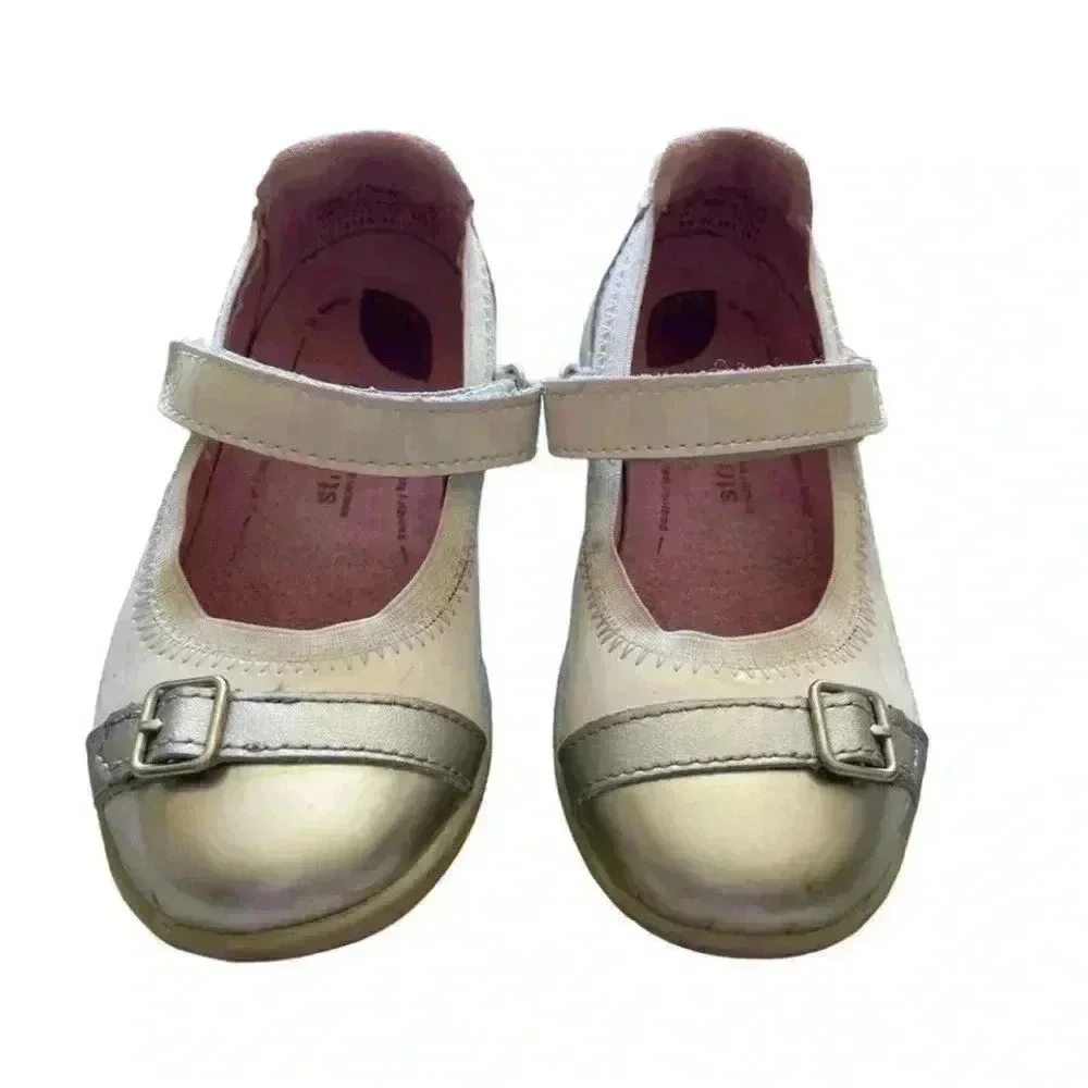 Stride Ride Chandra White Silver Patent Leather Mary Jane Shoes Toddler SZ 9.5